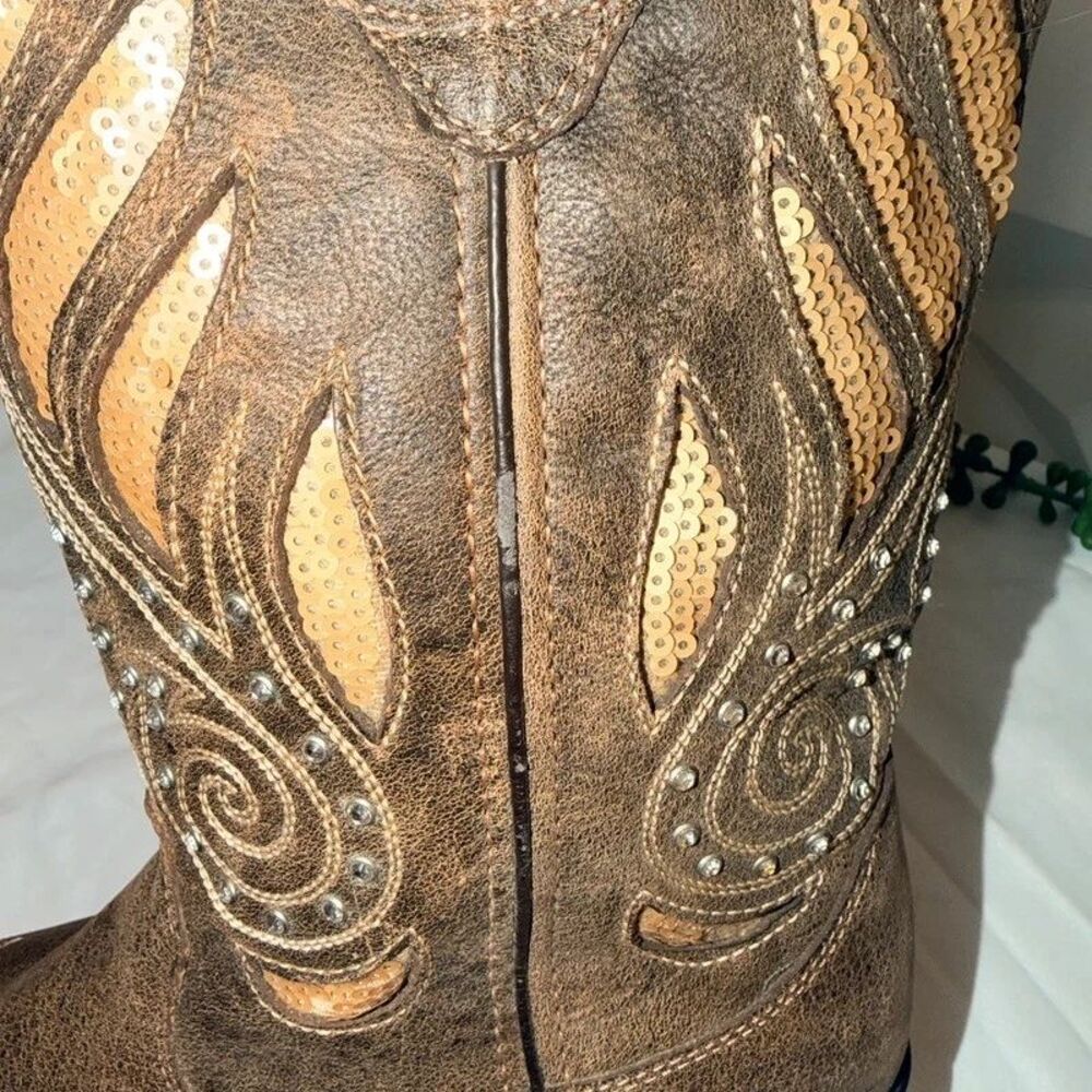 Durango Crush Bling Leather Western Cowboy Boots Gold Sequins Rhinestones - Picture 6 of 7